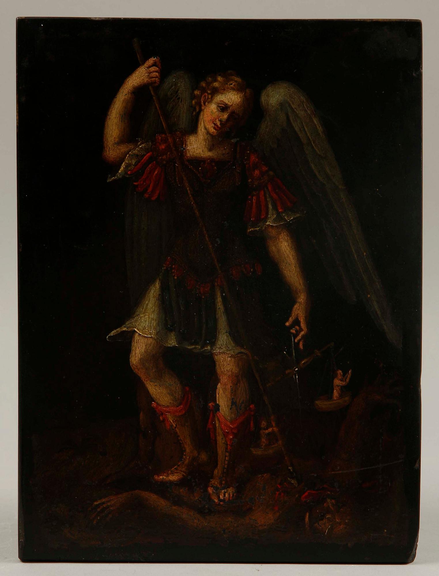 OKÄND KONSTNÄR, målning på skiffer, 1700/1800-tal.