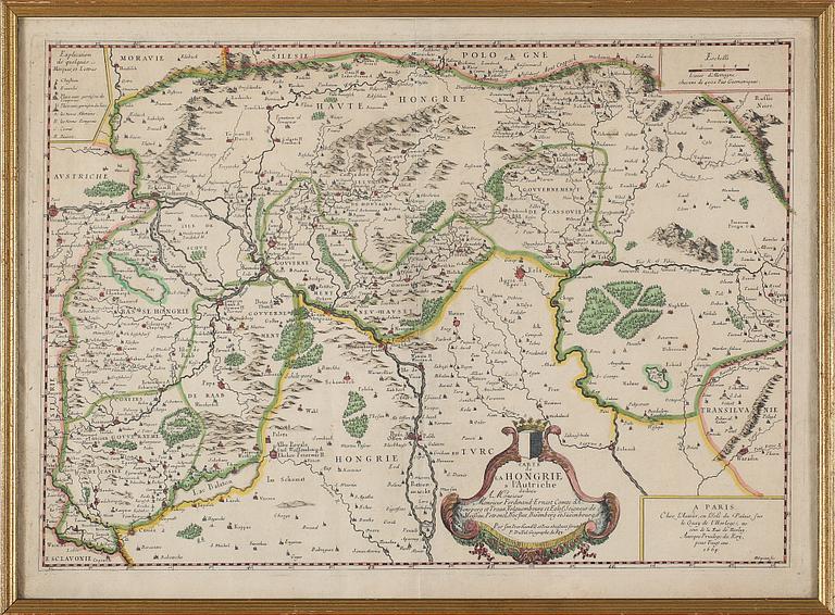 KARTA, handkolorerad, sannolikt 1700-tal.