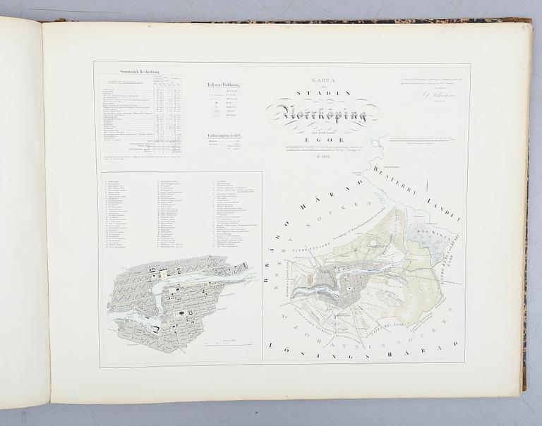 ATLAS, "Atlas öfver Sveriges Städer", Gustaf Ljunggren, (1817-1888), Högbergska Boktryckeriet, Stockholm 1862.