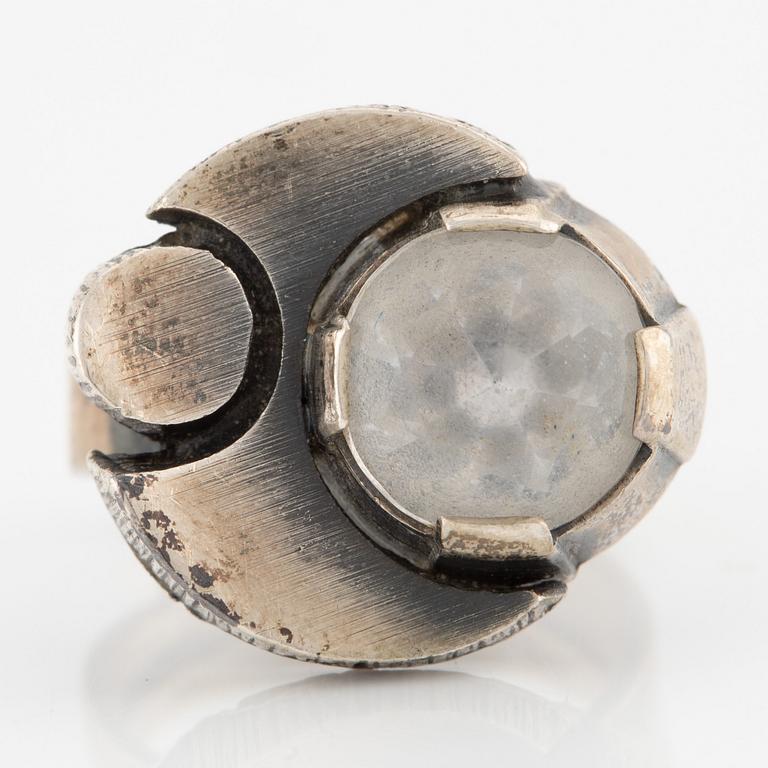 Karl Laine, ring, pendant, and bracelet, silver with rock crystal.