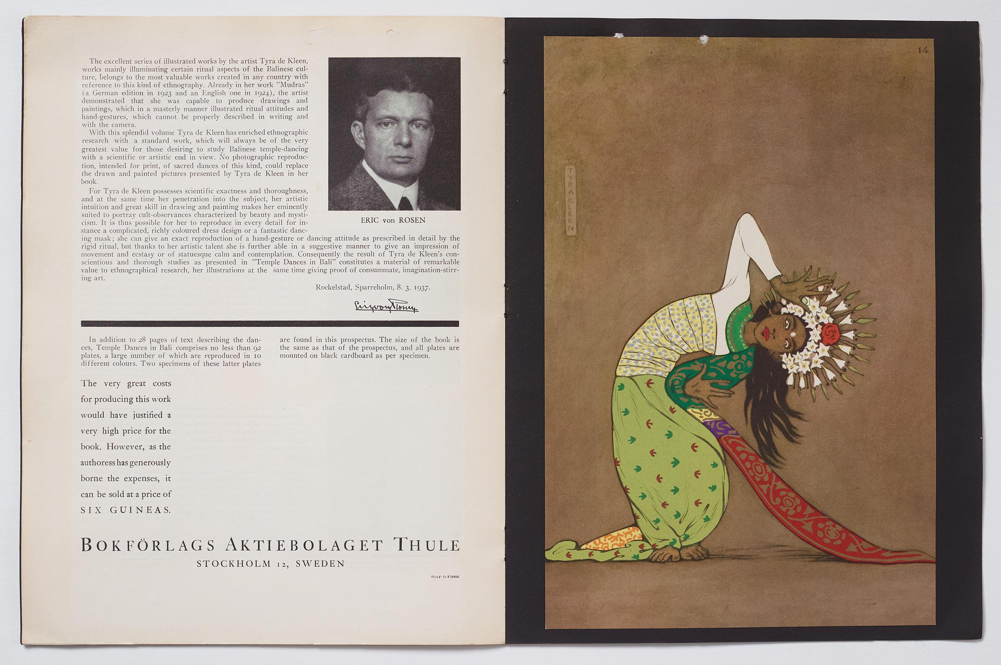 Tyra Kleen, fyra häften med åtta tryckta planscher (varav en dublett), "Temple Dances and Musical Instruments in Bali".
