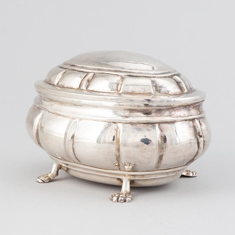 A late baroque silver sugar box, circa 1750, probably Germany.