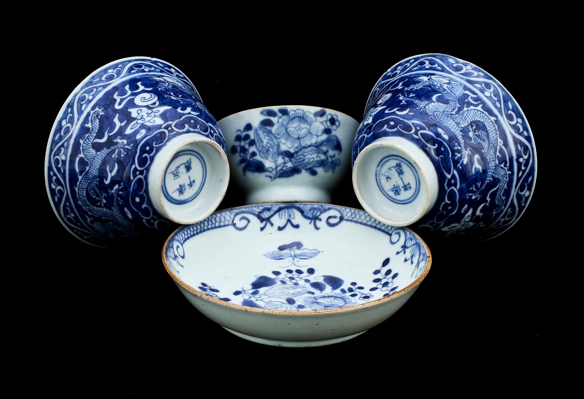 KOPPAR, 3 st, porslin, Kina, Qianlong, Kina 1700-tal.