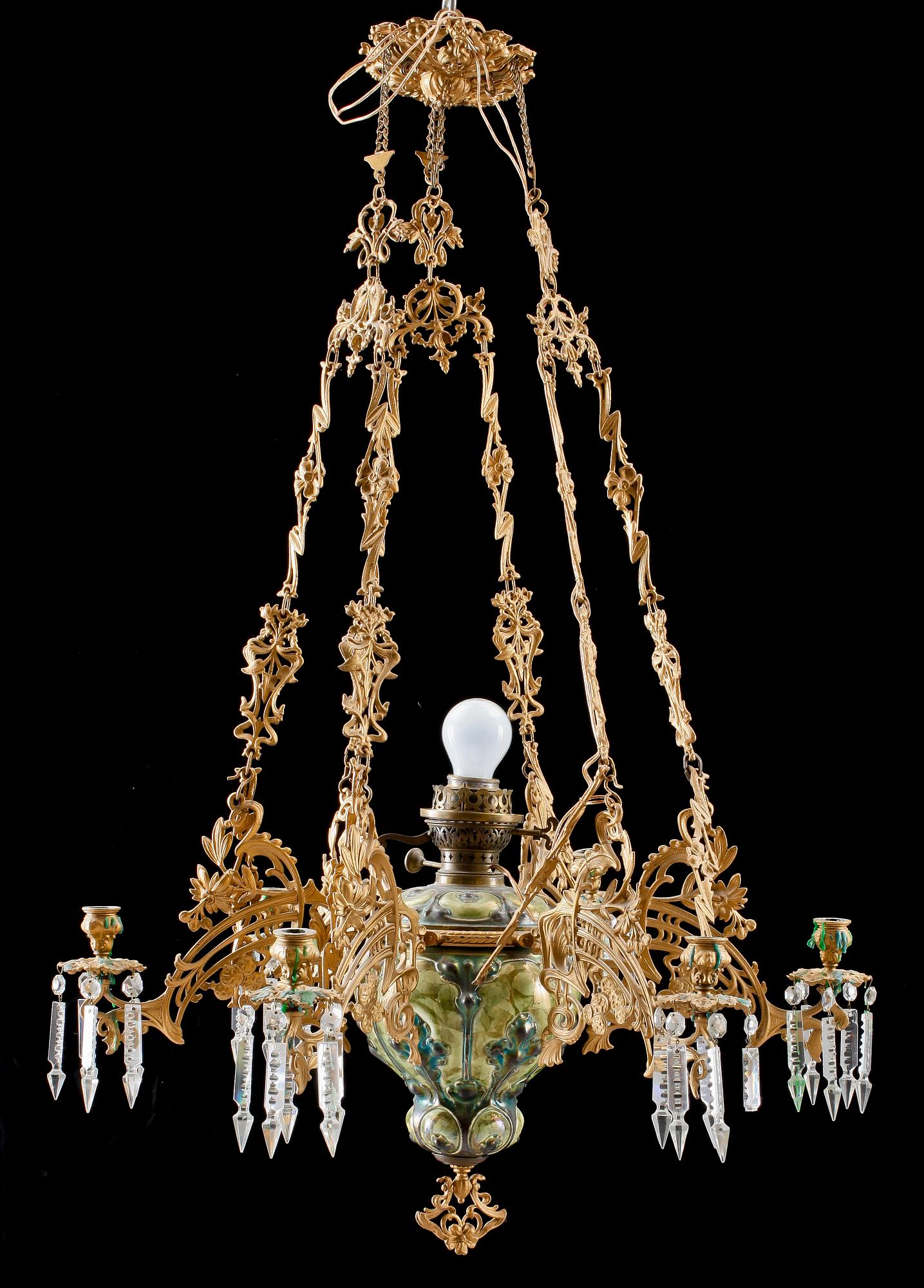 LJUSKRONA, metall, majolika, jugend, 1900-talets första hälft.