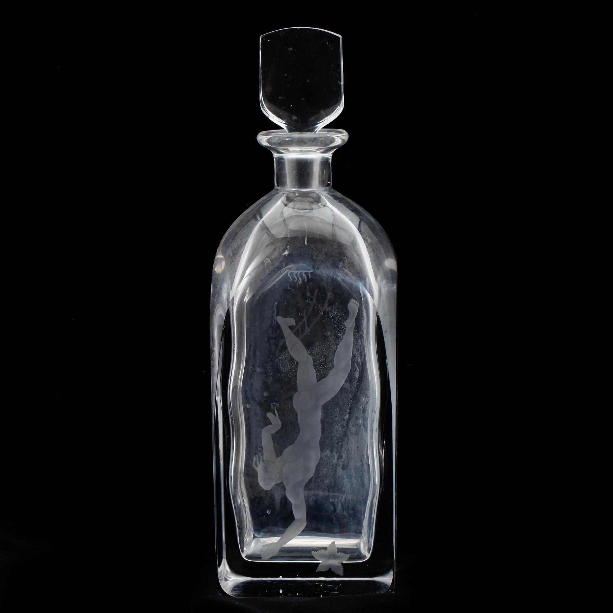 KARAFF med PROPP, glas, Vicke Lindstrand, Orrefors.