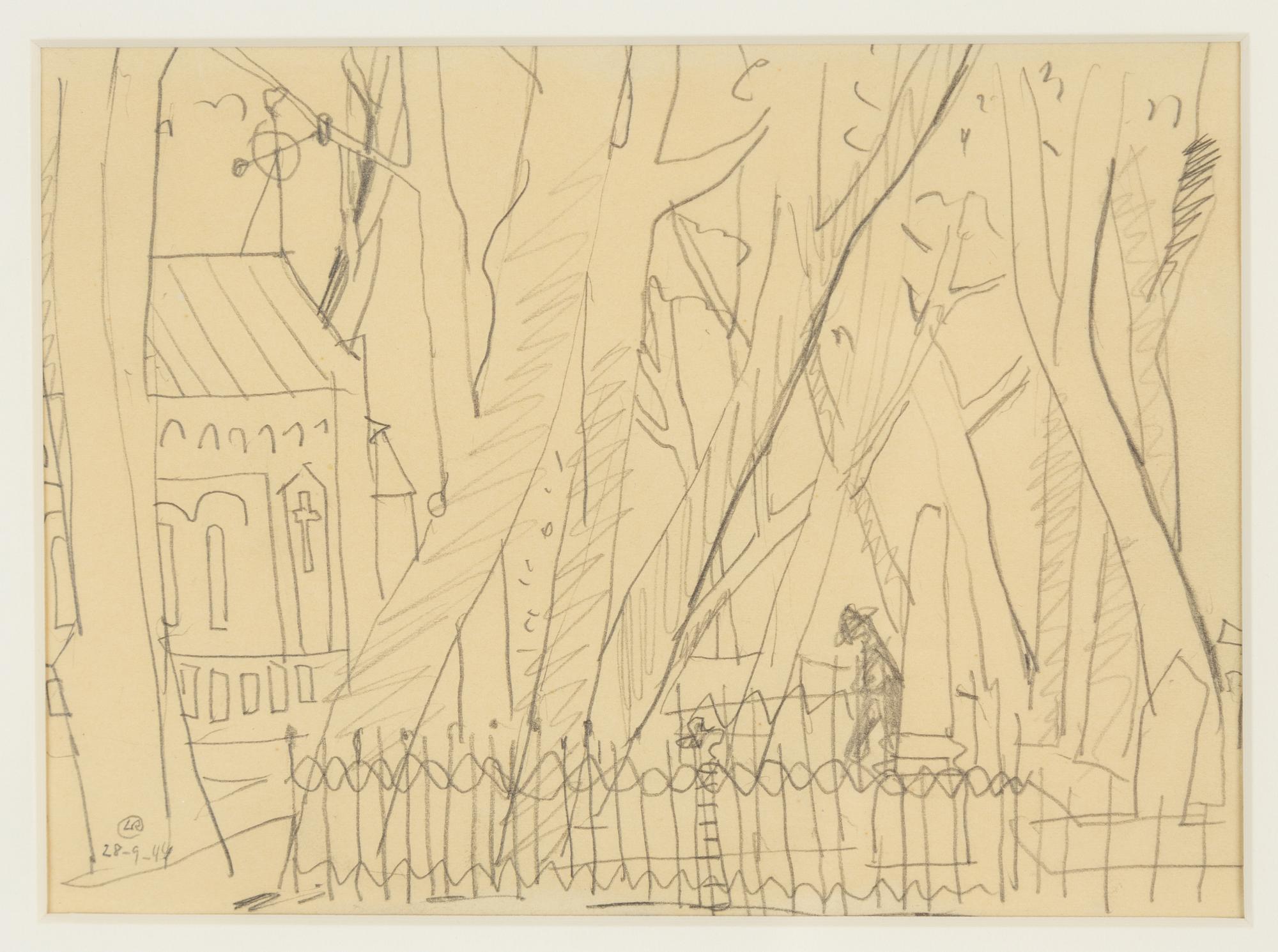 Lennart Rodhe, blyertsteckningar, 4 st, samramade, signerade och daterad -44.