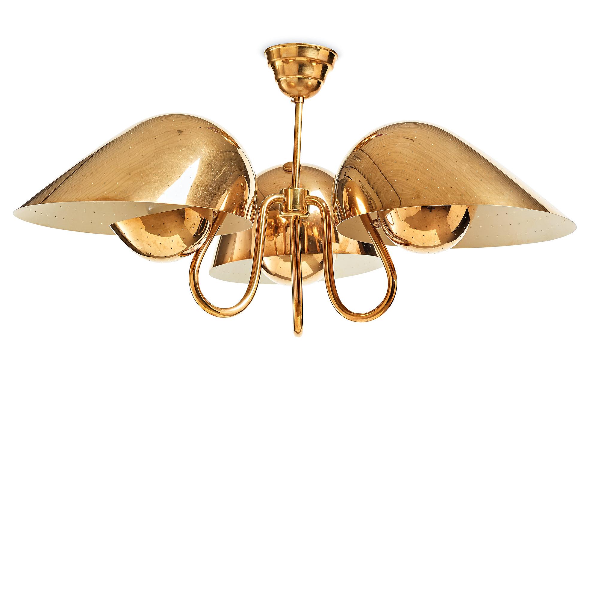 Carl-Axel Acking, a brass and white lacquered ceiling lamp for Bröderna Malmströms, Sweden 1940's.