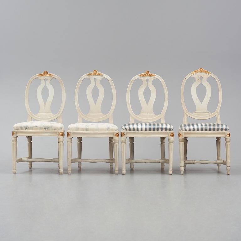 A set of four Gustavian chairs by M. Lundberg the elder (master in Stockholm 1775-1812).