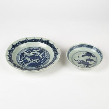 Two blue and white dishes, Ming dynasty (1368-1662).