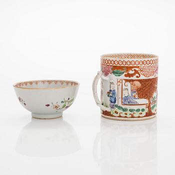 A porcelain mug and bowl, China, Qianlong 1736-1795.