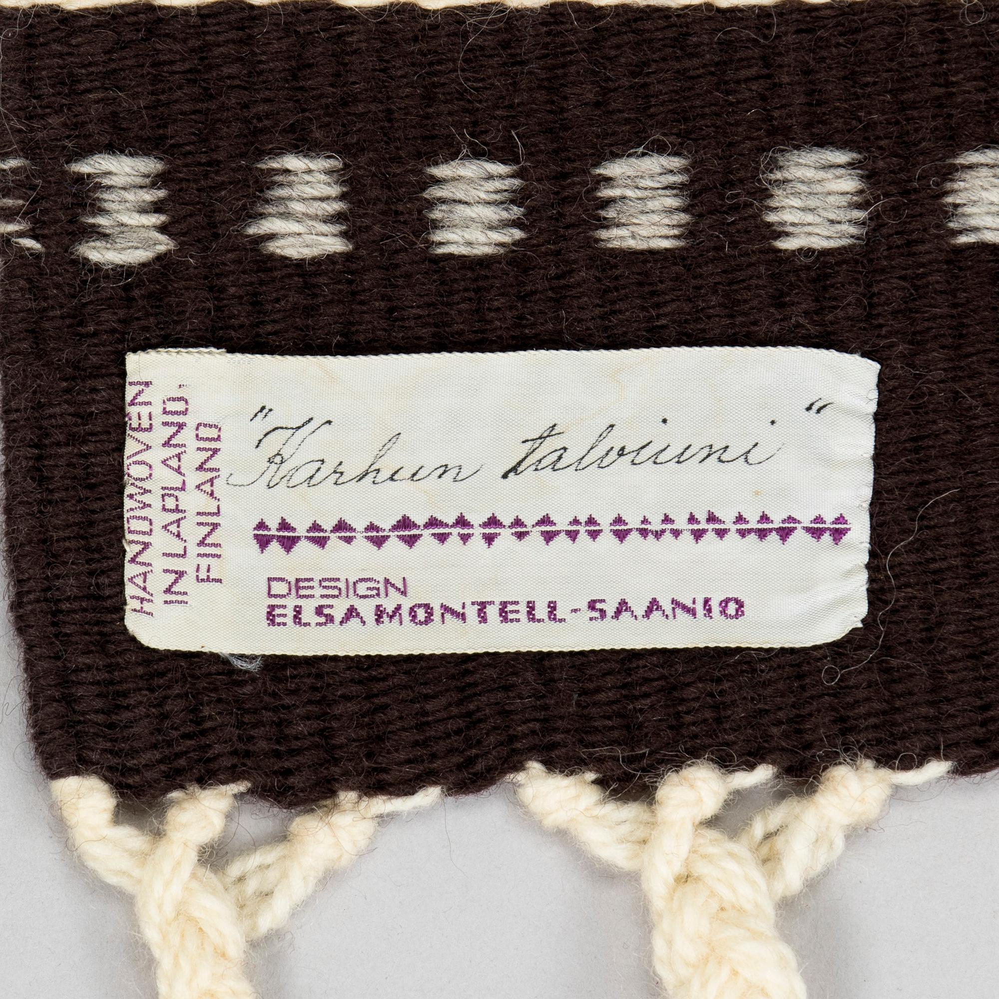 Elsa Montell-Saanio, a Raanu textile 'A bear’s hibernation' from Lapland. Ca 140 x 97 cm.