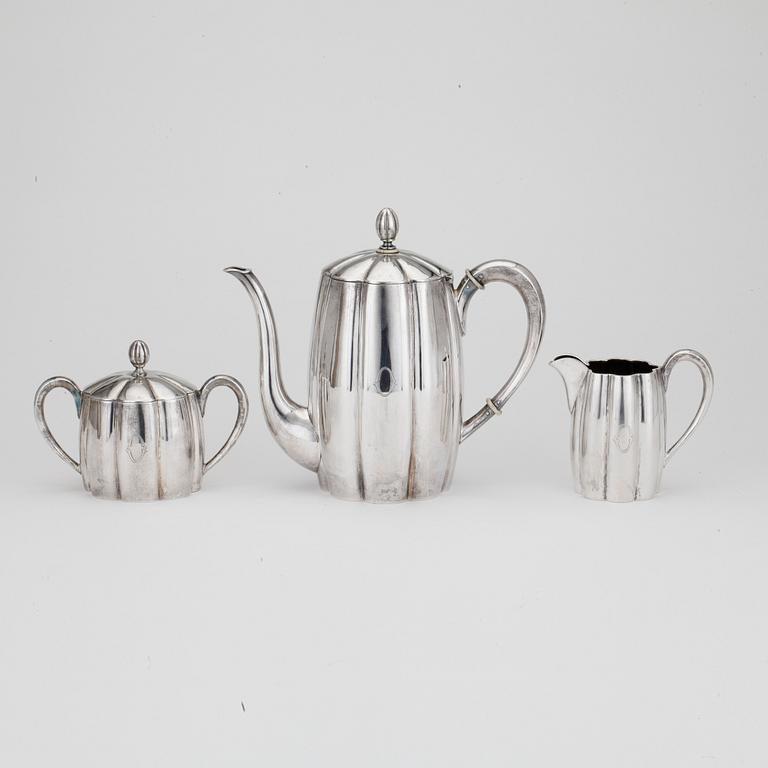 KAFFESERVIS, 3 delar, silver. 1933. Totalvikt ca974g.