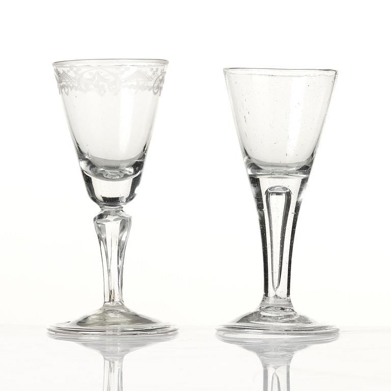 Three wine glasses, 18th century.