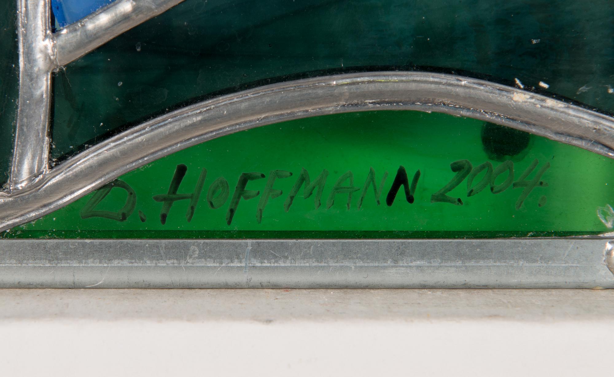 Dolores Hoffmann, glass painting, signed and dated 2004.