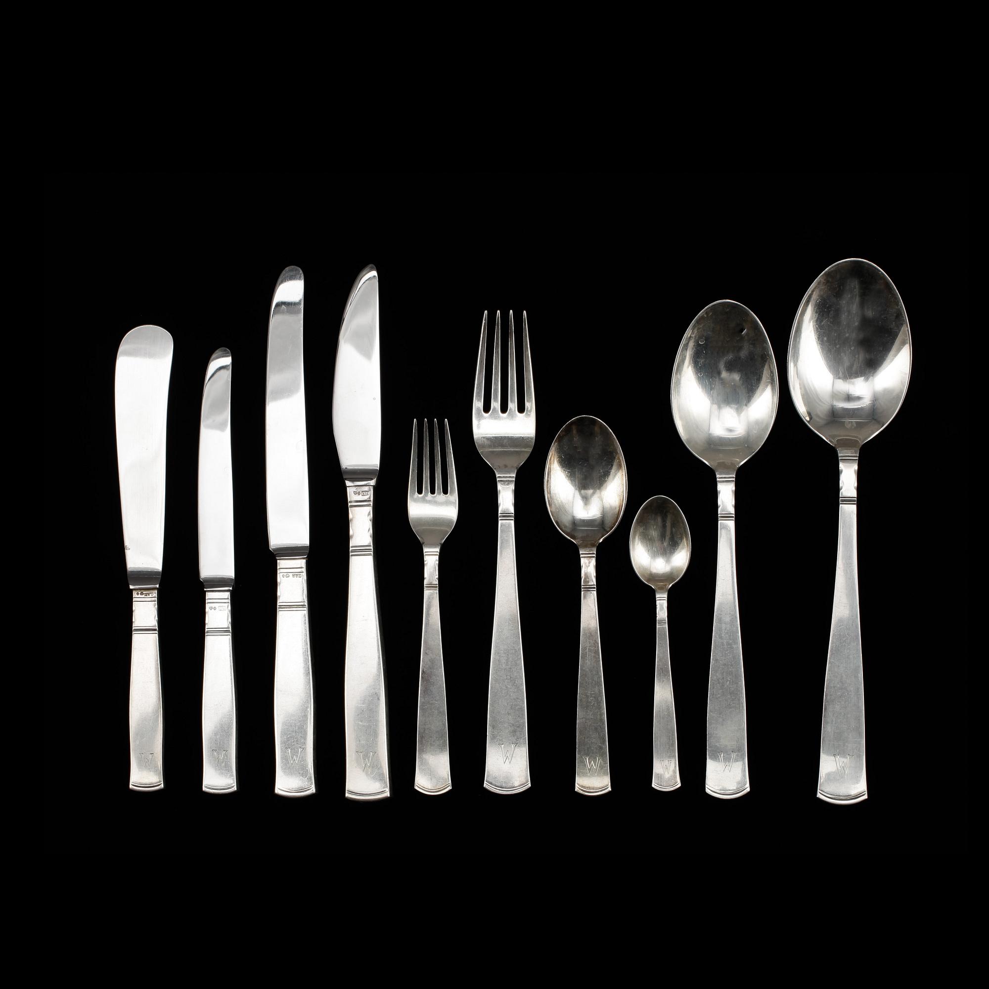 BESTICKSERVIS,  72 delar delar, silver, Rosenholm, GAB, bl a dat 1950-1964, tot vikt 3062 gram, inklusive knivar.