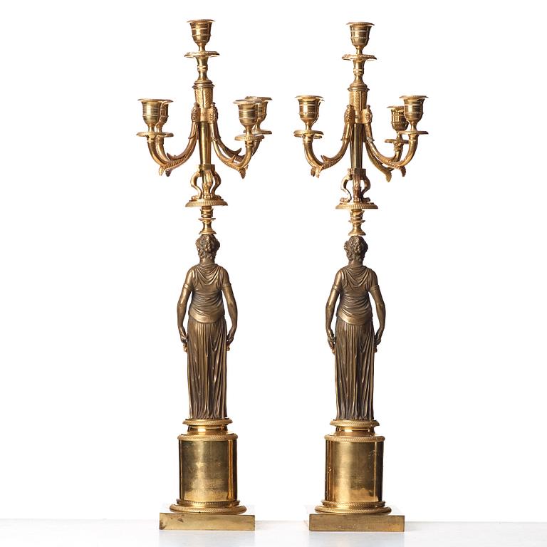 A pair of Empire 19th century five-light candelabra.