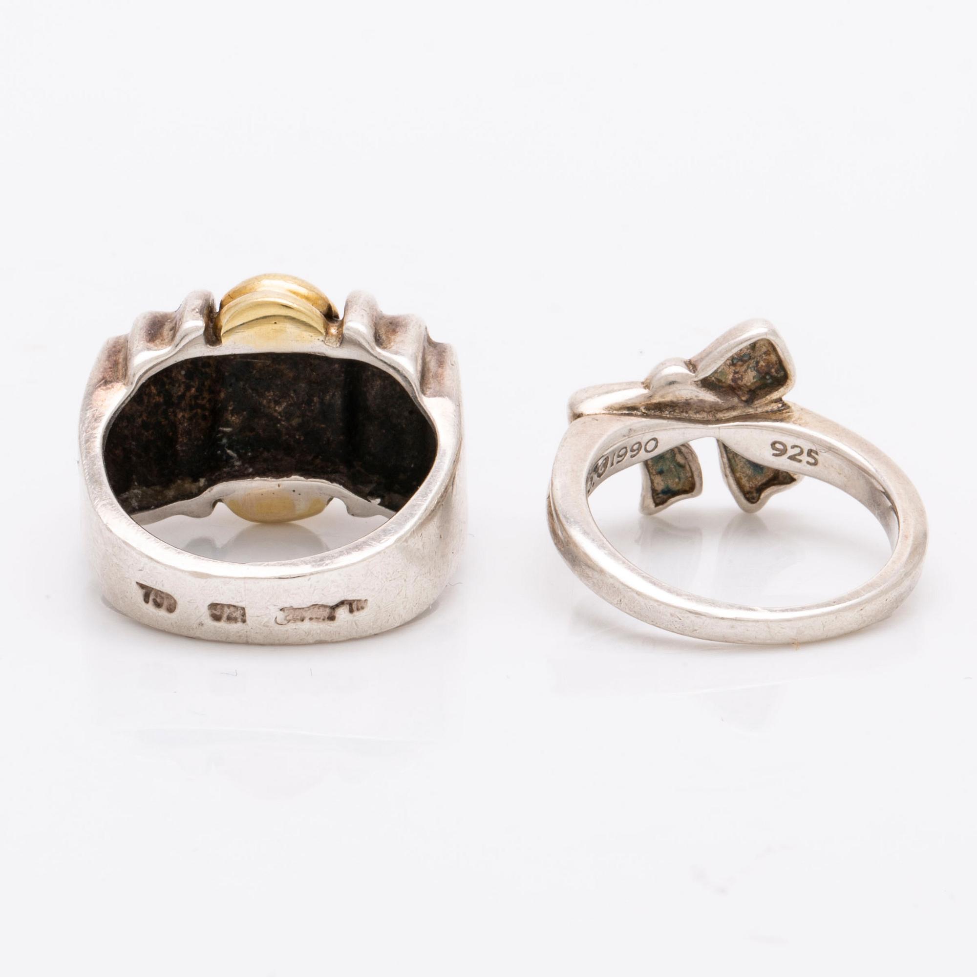 Tiffany 1 ring with a bow and heart pendant with chain, 1 more ring, sterling silver, total weight 20,8 g.