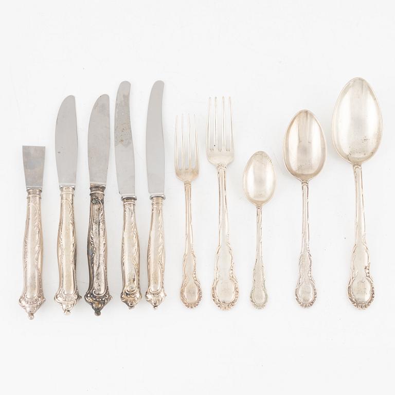 A 64-piece Swedish silver cutlery, mark of Gustaf Möllenborg, Stockholm, including 1899.