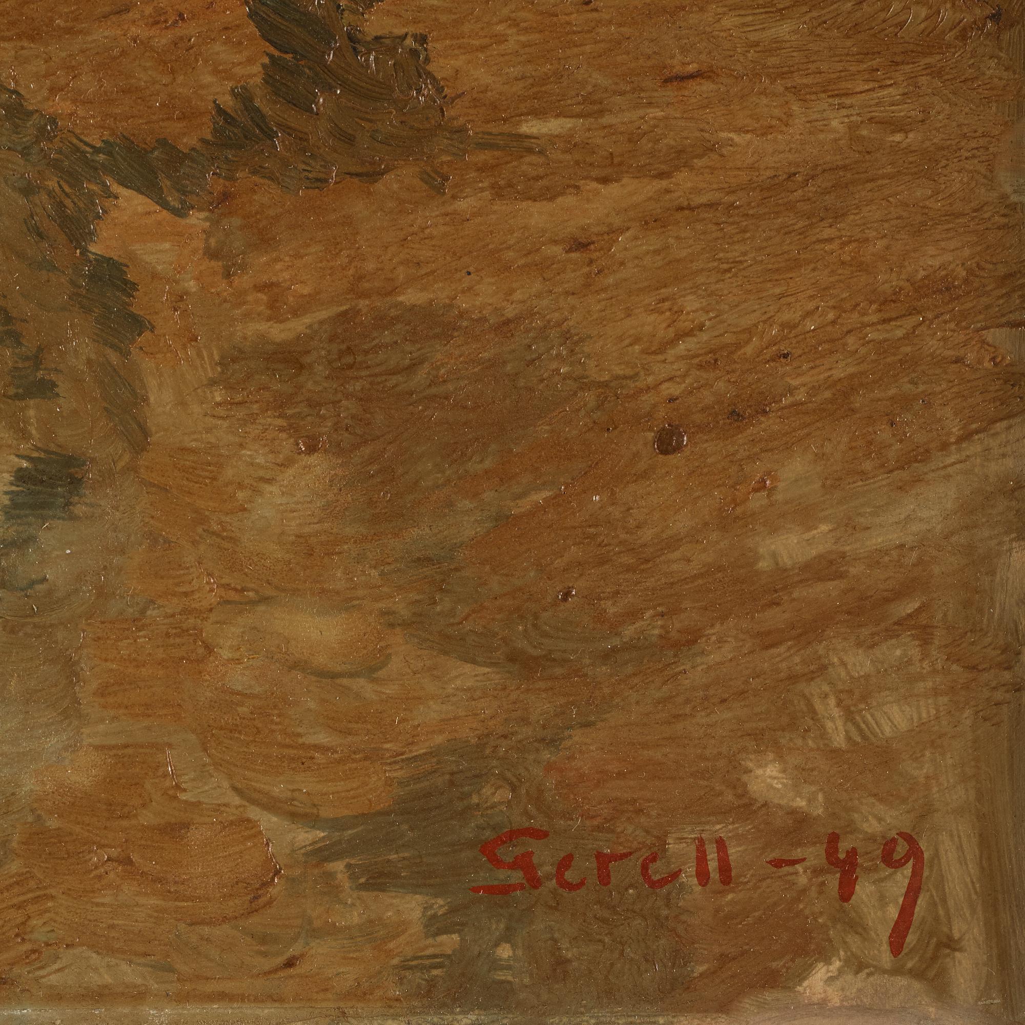 Greta Gerell, oil on paper panel, signed and dated -49.