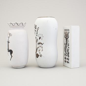 STIG LINDBERG, 3 stycken vaser av stengods "Grazia", Gustavsberg 1950/60-tal.