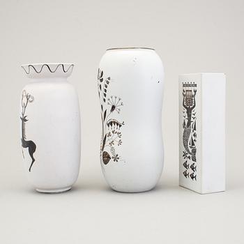 STIG LINDBERG, three "Grazia" stoneware vases, Gustavsberg 1950/60s.