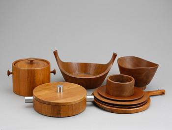 PARTI SERVERINGSDELAR, teak, 9 delar, Danmark och Sverige, 1900-talets andra hälft.