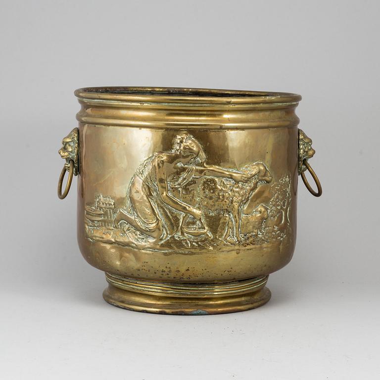 A 19th century brass flower pot.