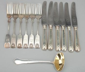 BESTICK, 13 delar, silver, "Musslan" ja "Chippendale", Tavastehus, Finland 1928 - 1976. Tot. vikt 580 g.