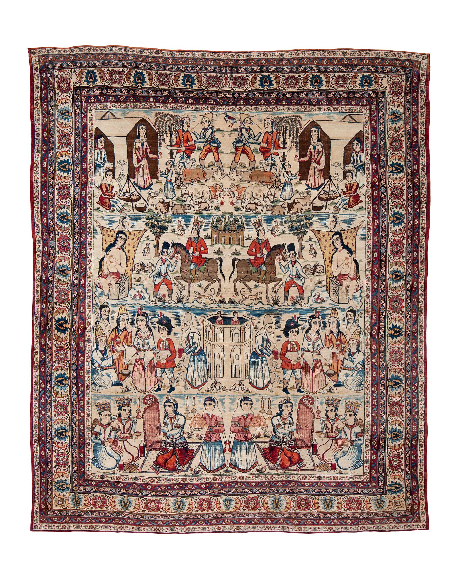 Matta, antik Kirman Laver, figural ca 382 x 311-315 cm.