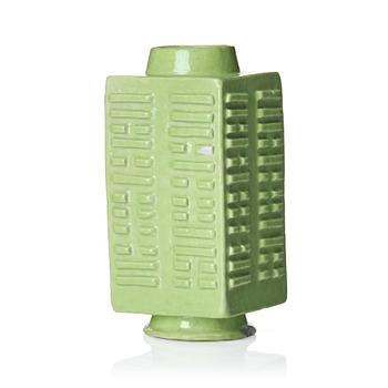 1082. A bright green glazed cong-shaped 'trigram' vase, Qing dynasty, 19th Century.