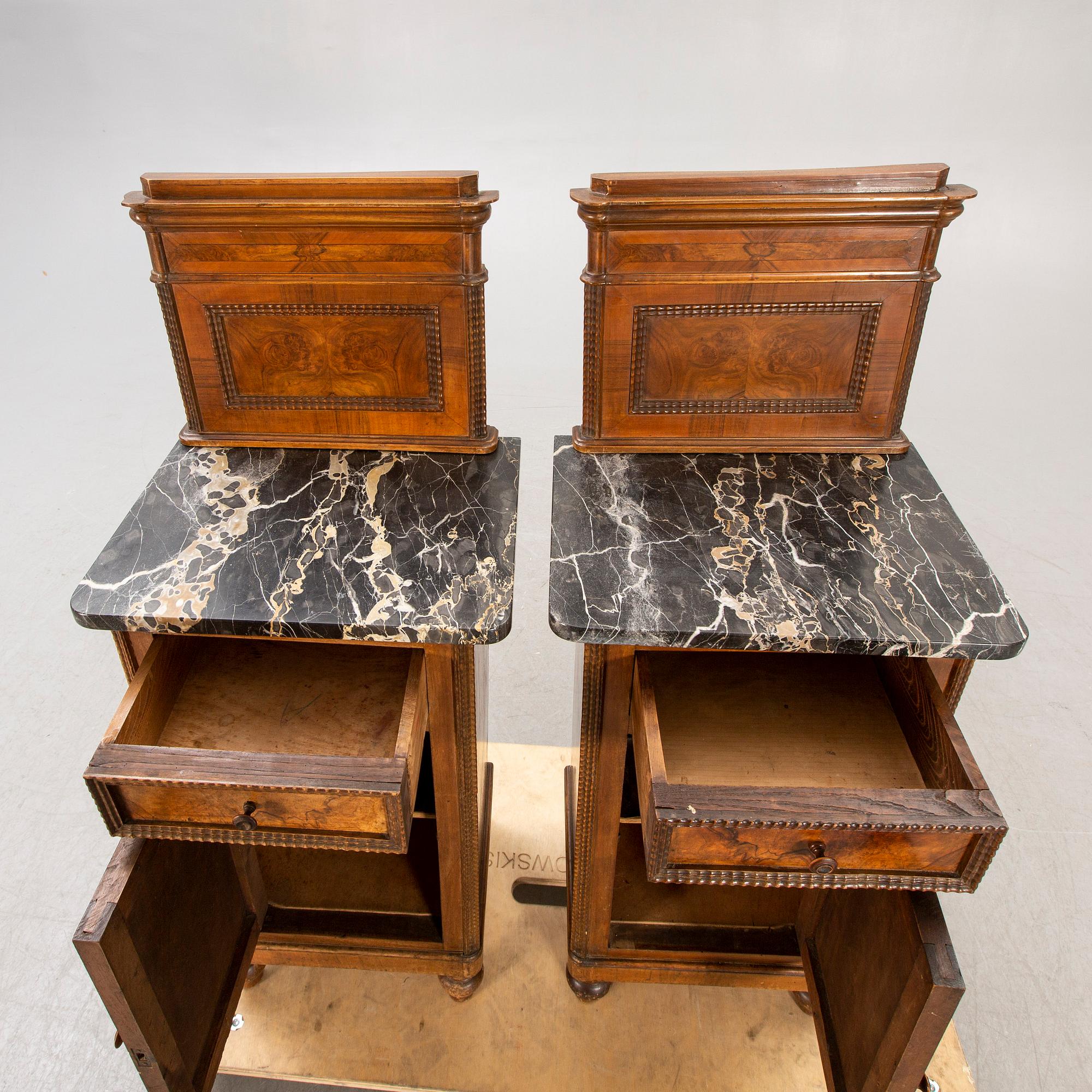 Bedside table / cupboard, a pair, first half of the 20th century.