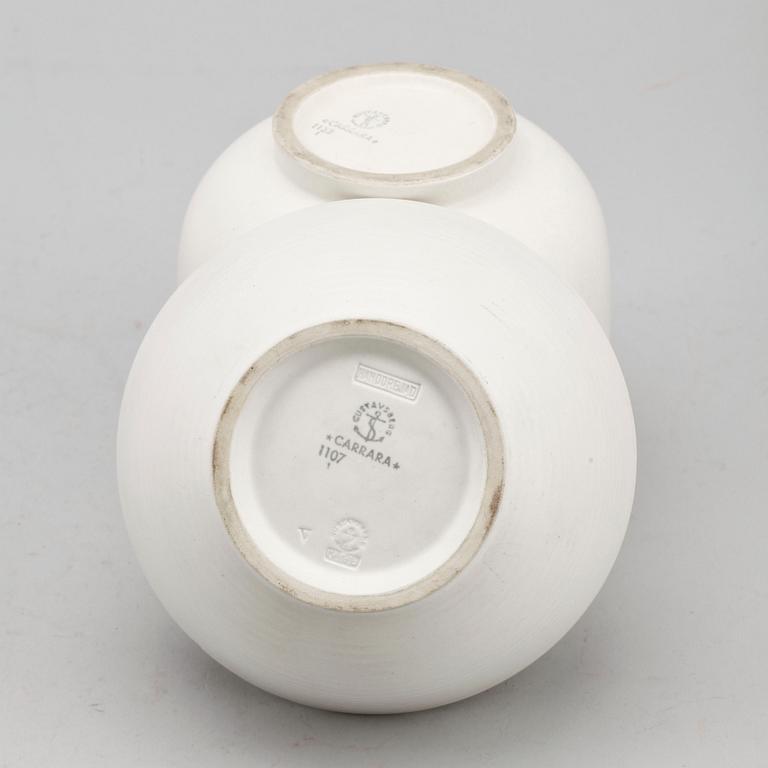 VAS samt SKÅL, 2 delar, stengods, "Carrara" Wilhelm Kåge, Gustavsberg.