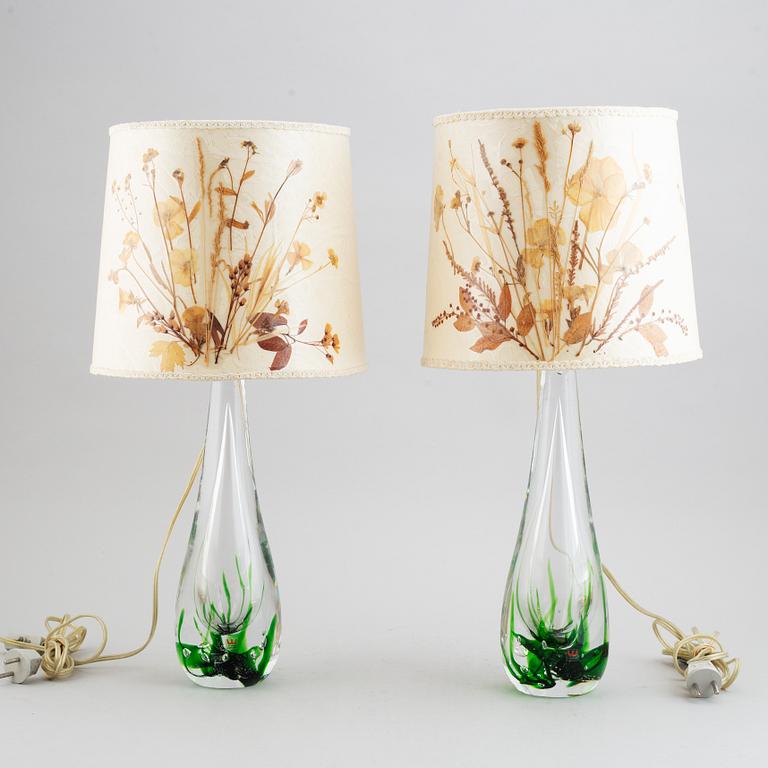 A pair of glass table lamps, Vicke Lindstrand, Kosta, signed.