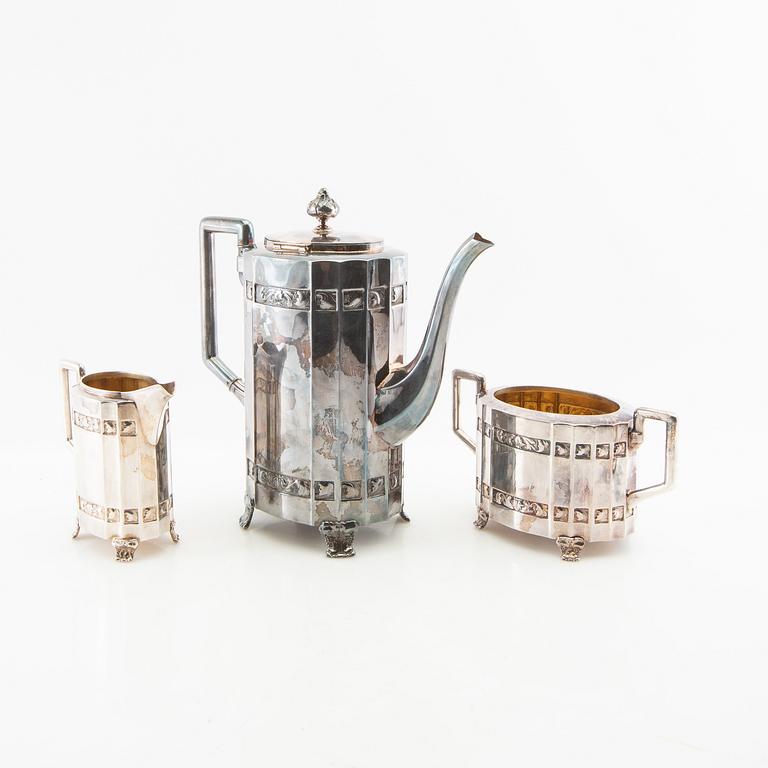 Coffee service 3 dlr CG Hallberg silver plate early 20th century.