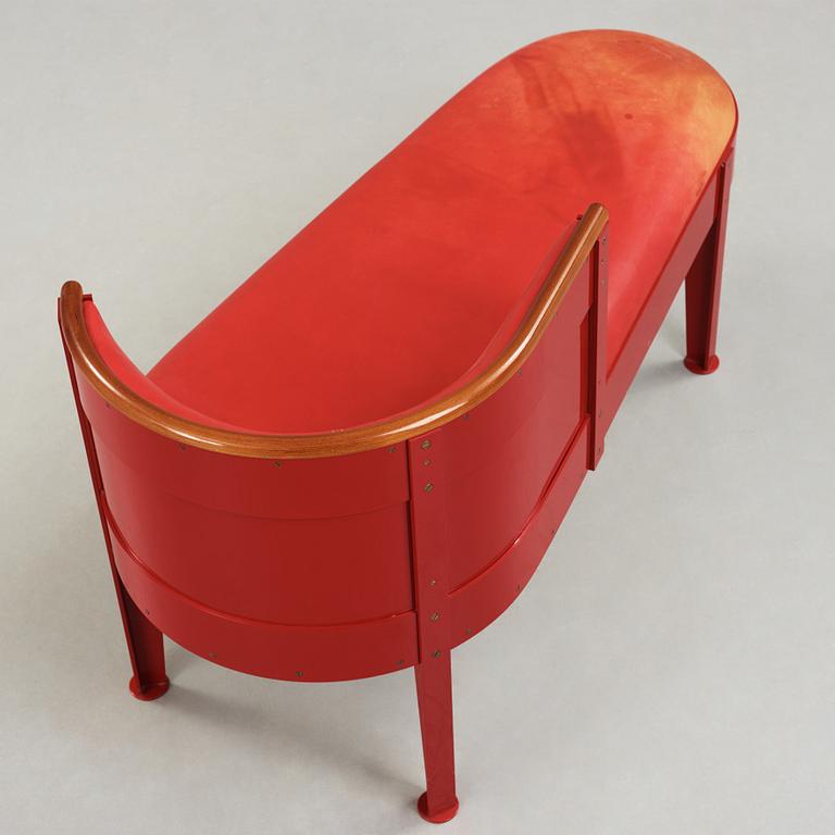 A Mats Theselius 'Ferrari red' lacquered canapé, Källemo, Sweden, ca 1991.