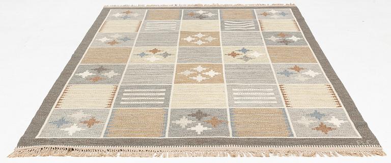 A flat weave carpet by Rakel Carlander, mid 20:th century, c. 307 x 200 cm, signed RC.