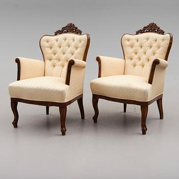 FÅTÖLJER, 1 par, rokokostil, 1800-talets andra hälft.