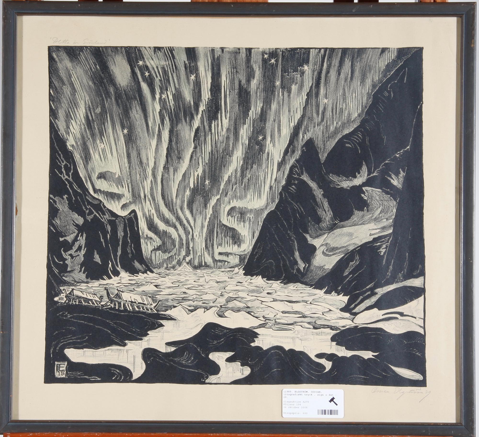ELGSTRÖM, OSSIAN, litografiskt tryck , sign o dat -29.