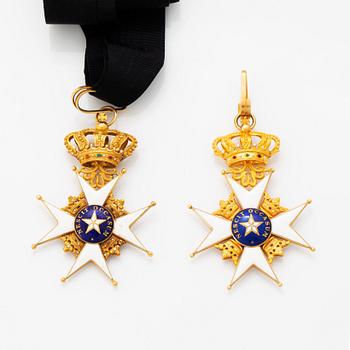 Order of the North Star, two commander's crosses. Gilt silver and enamel.