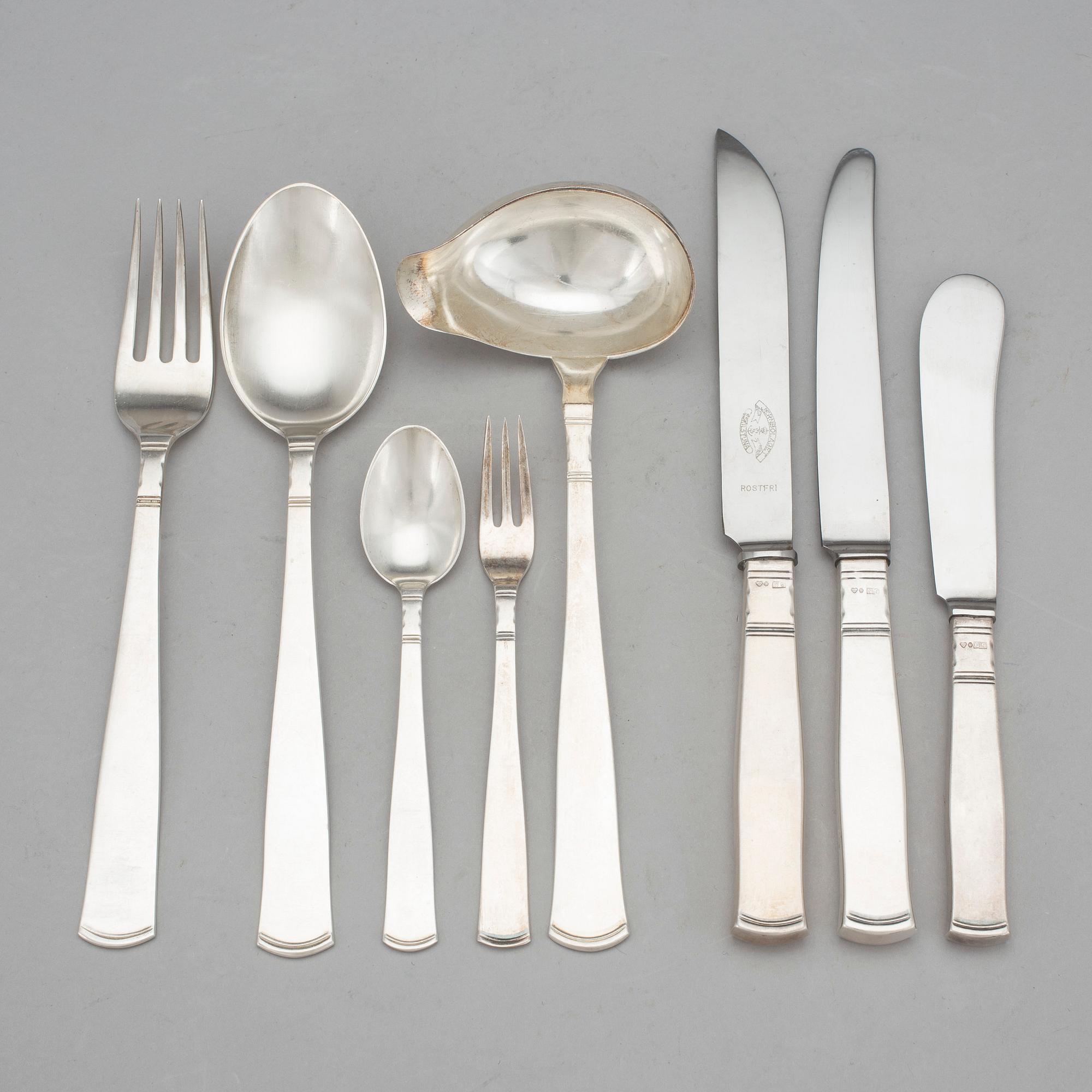 BESTICKSERVIS, 56 delar, silver, Rosenholm, GAB, Stockholm, 1960-tal. Totalt vikt 2101 g.