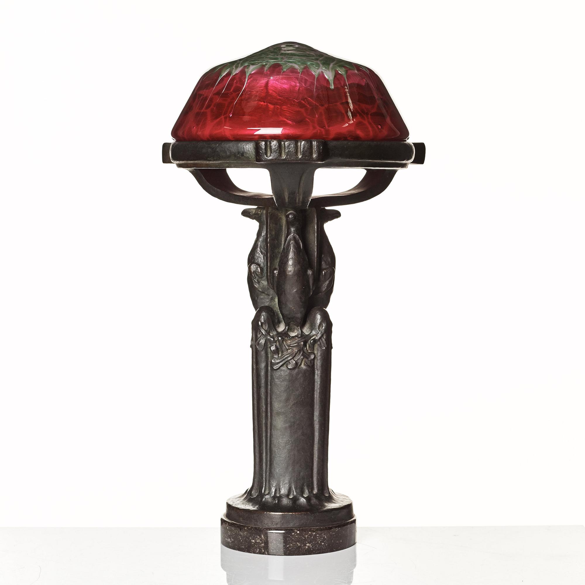 Emy Wahlström, an Art Nouveau bronze table lamp, Herman Bergman, Stockholm, early 1900's.