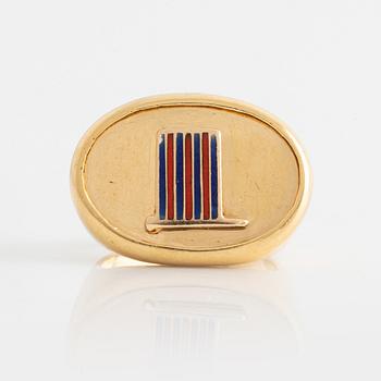 Ring med Broströms rederiflagga i 18K guld och emalj.