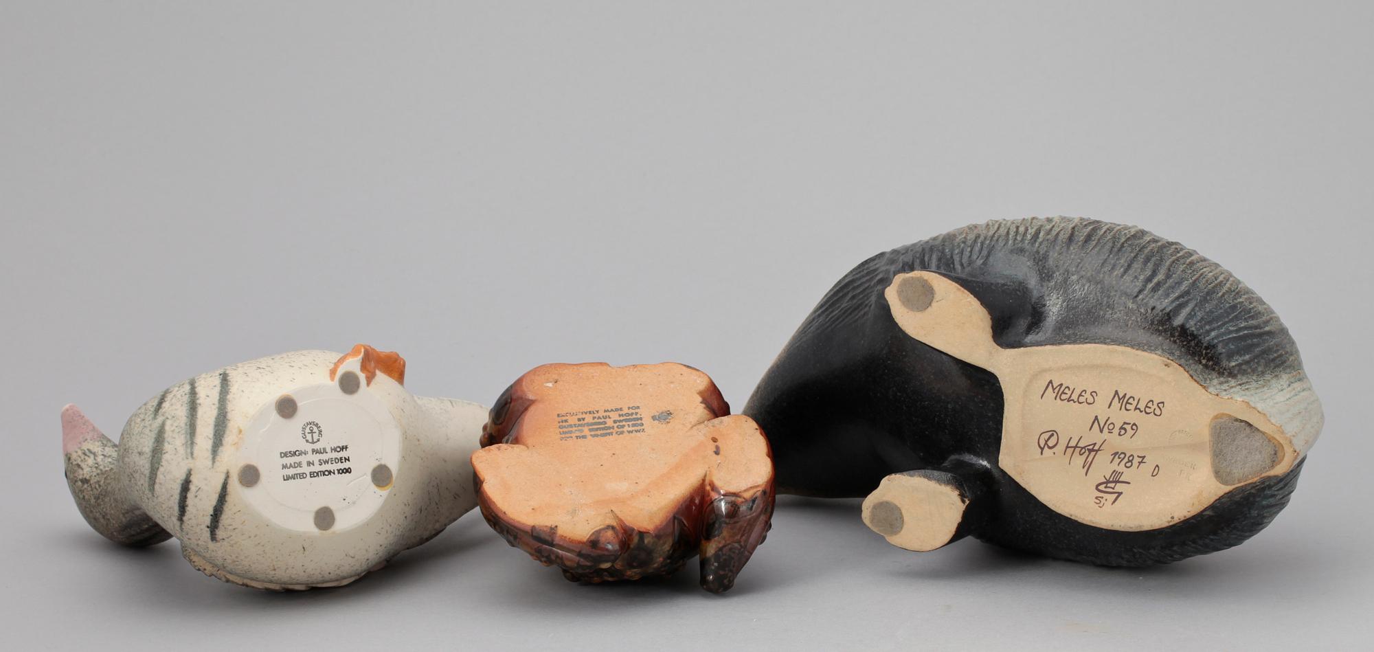 FIGURINER, 3 st, stengods, Paul Hoff, Gustavsberg, 1980-tal.