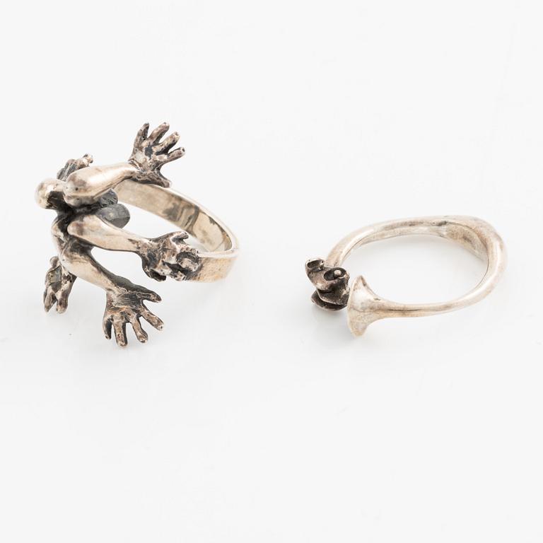 PA Lundahl-Terrs, two rings, silver, Växjö 1976.