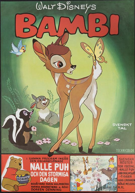 Walter Bjorne, a vintage movie poster, 'Bambi', 1969.