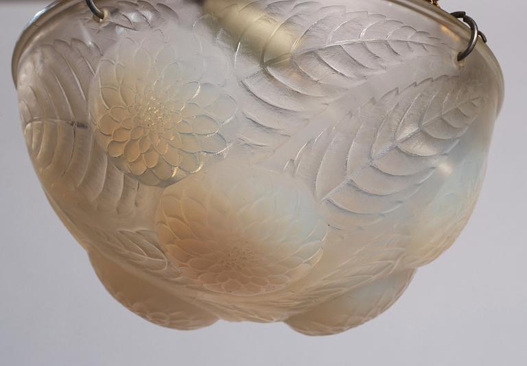 René Lalique, an opalescent "Dahlias" cast glass ceiling light, France 1920's-30's.