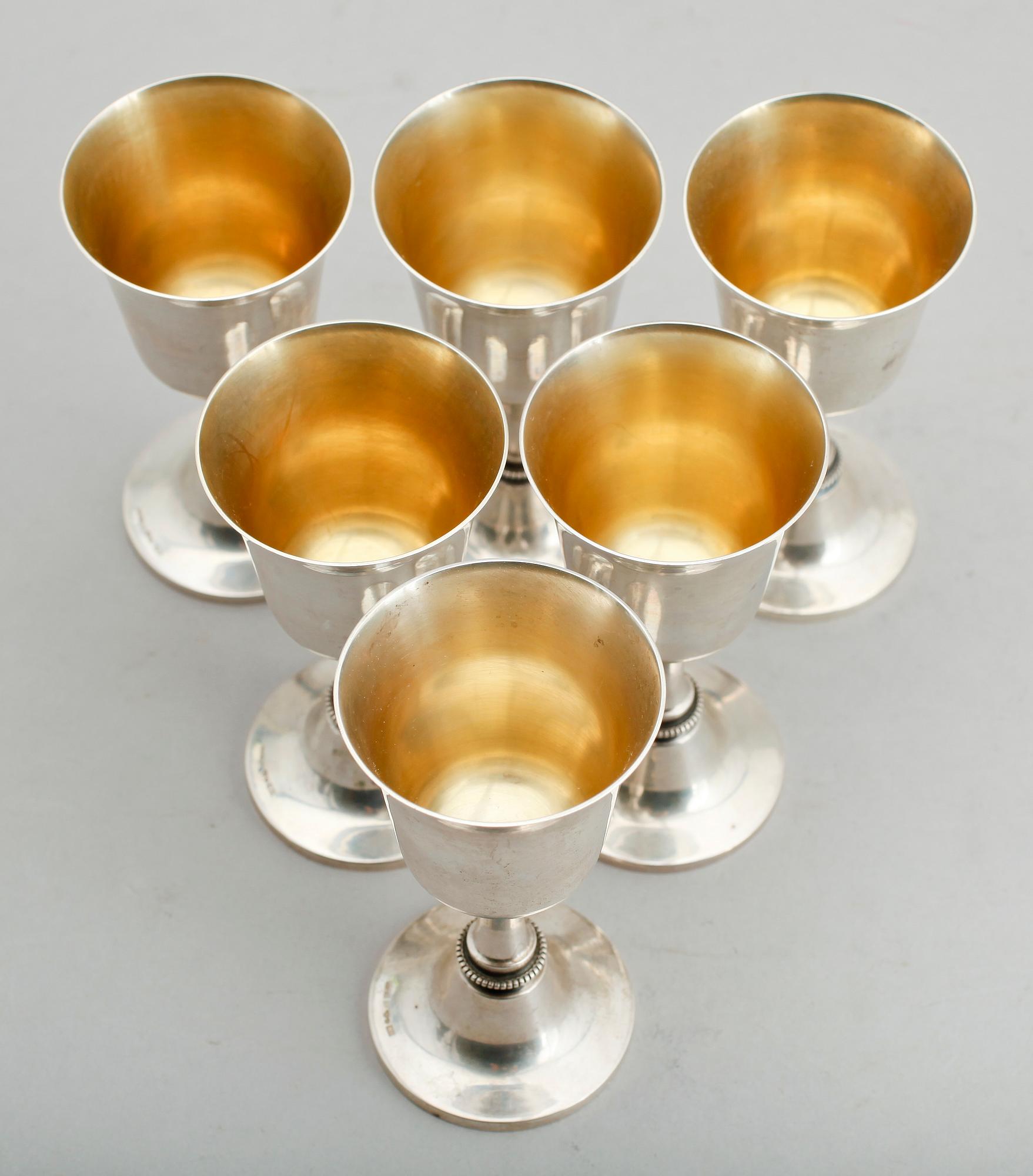 SNAPSGLAS 6 st, silver, MGAB, Uppsala 1962. Vikt ca 290 g.