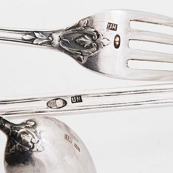 Nikolay Pavlov, a 43-piece silver cutlery set, Moscow  1908-1917.