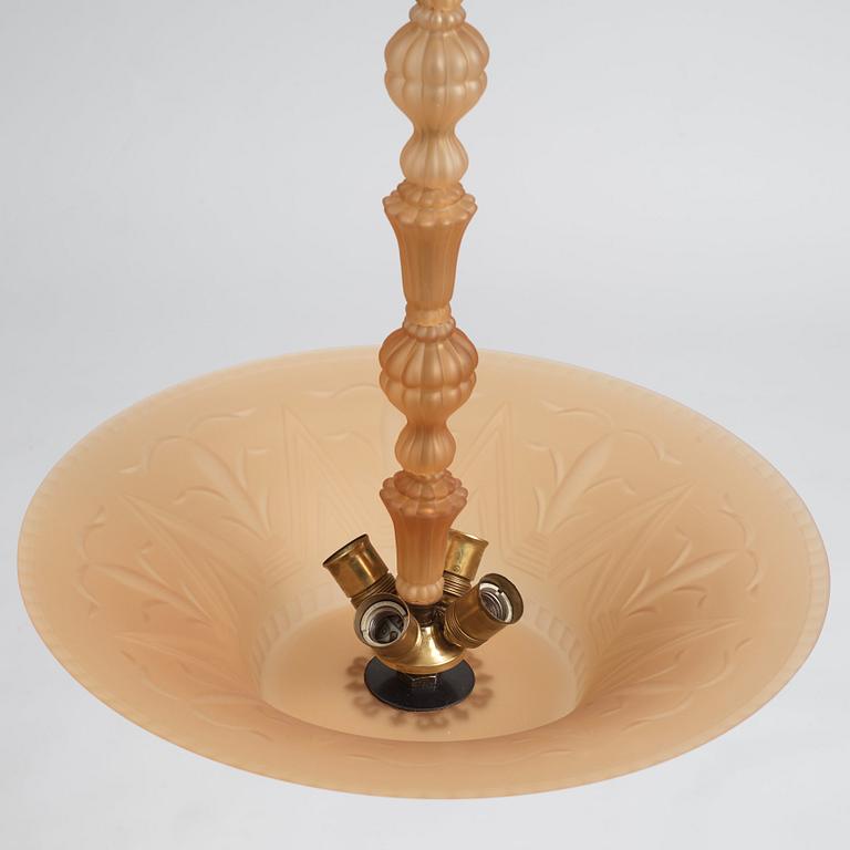 Edward Hald, & Erik Tidstrand, a ceiling lamp, Nordiska Kompaniet & Orrefors, executed ca 1926.