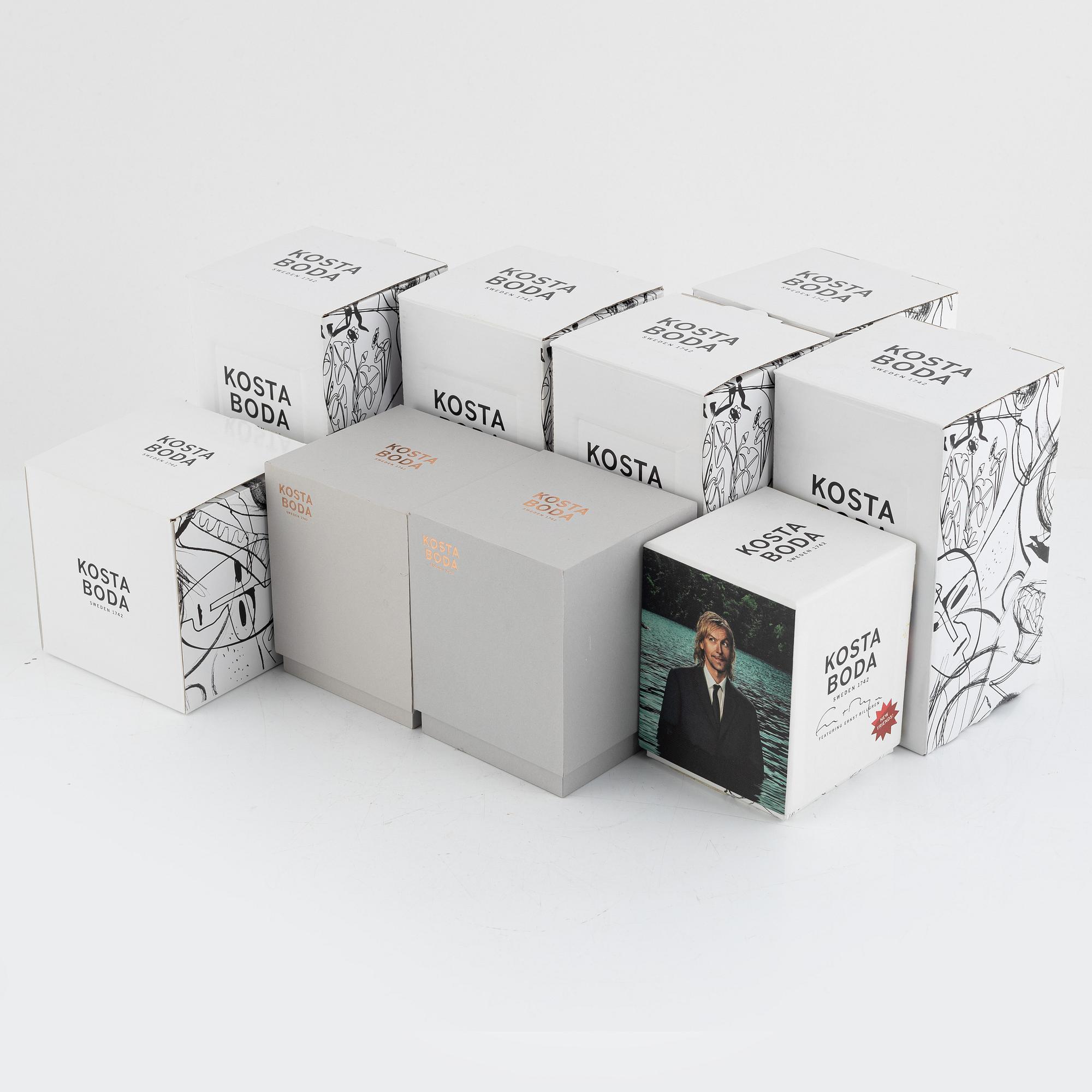 Ernst Billgren, glas, 8 st, New Friends, Kosta Boda.